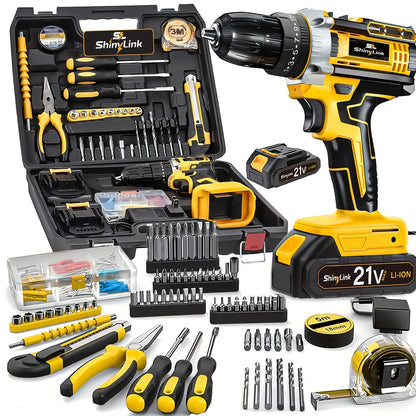 21V Cordless Drill Set 18-148 Piece | Rechargeable Electric Drill Driver with 2 Batteries, Screwdriver Bits, Hand Tools & Toolbox – Complete DIY Home Repair Kit, Gift for Men
