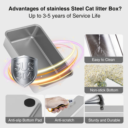 Oversized Enclosed Stainless Steel Cat Litter Box with Lid, Collapsible Anti-Splash Covered Indoor Cat Toilet with Front Flap Door & Superior Odor Control