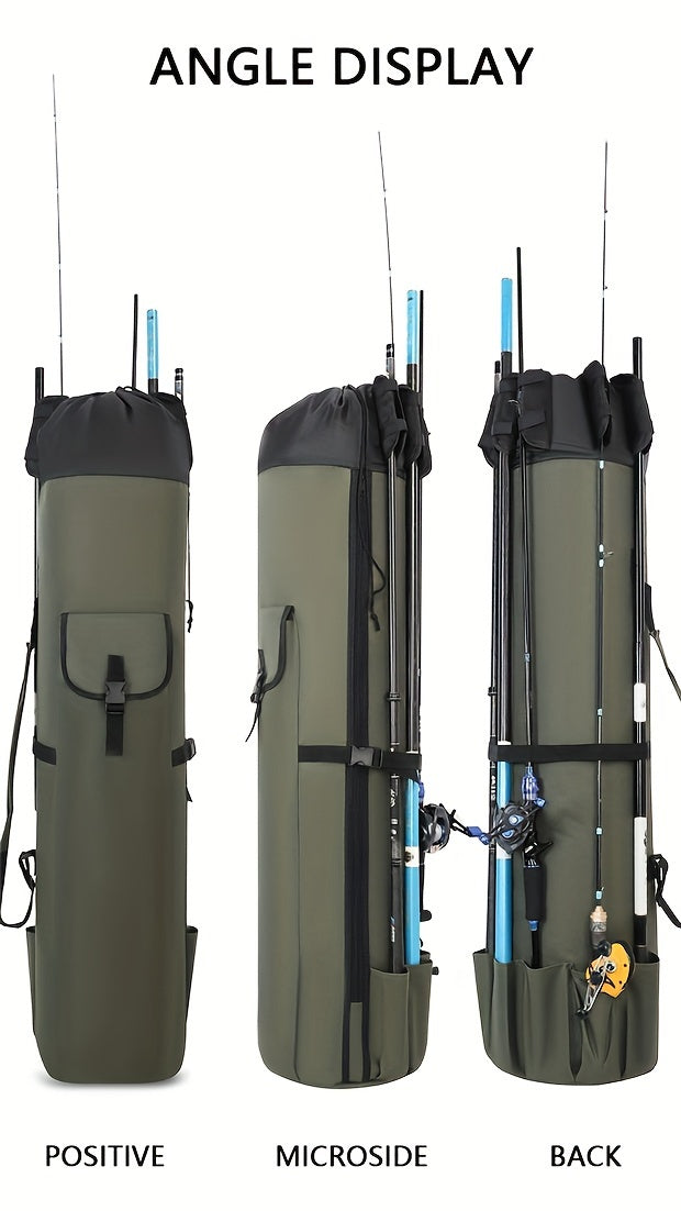 Fishing Rod Bag Large Capacity Folding Durable Fishing Gear Carrier Bag Multifunctional Rod Holder Case with Two Lead Weights Fits Multiple Rods Tackle Organizer for Freshwater Saltwater Fishing
