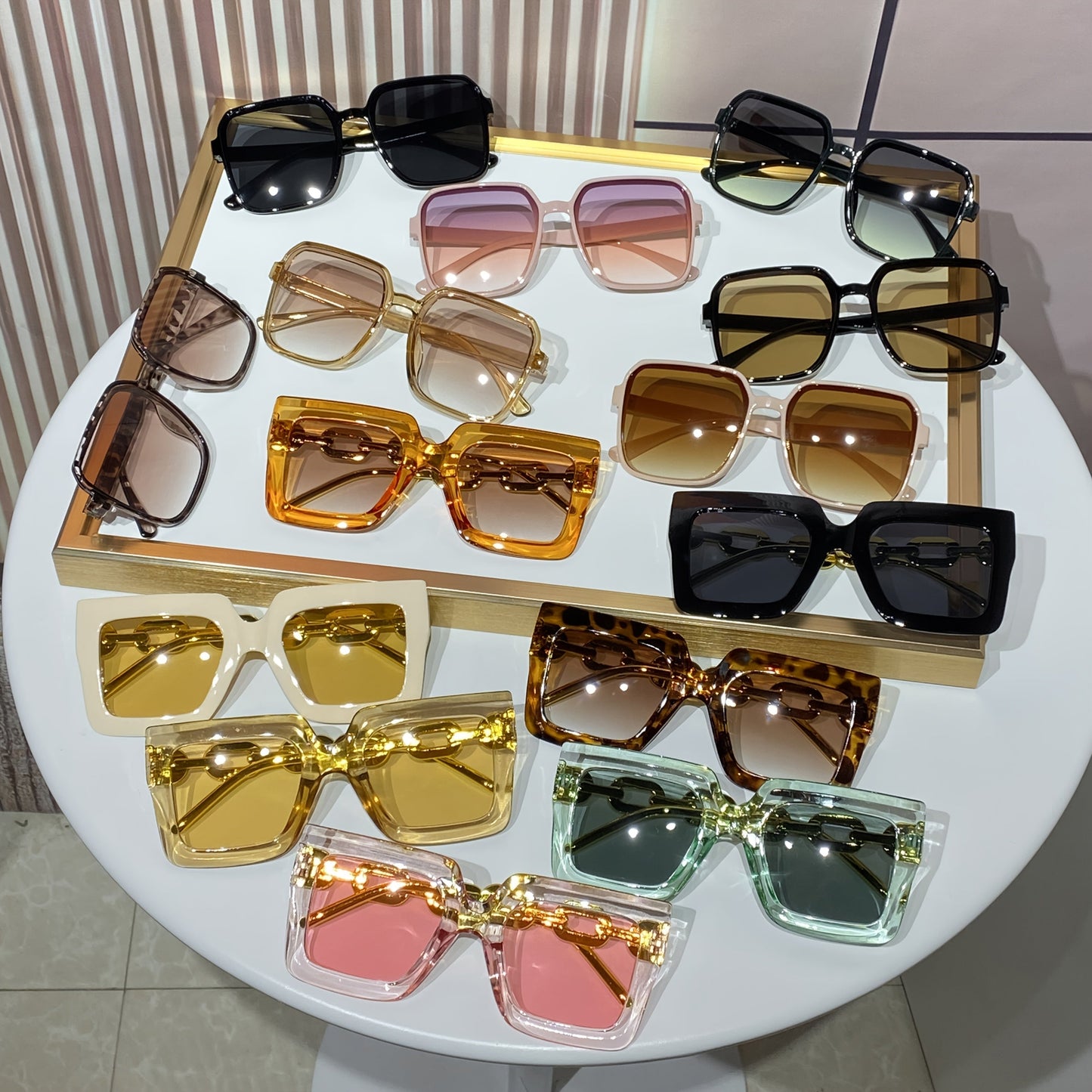 14-Pack Women's Square Frame Tinted Fashion Glasses Set – Minimalist European & American Style, Durable PC Frames, Colorful Lenses, Bulk Party & Gathering Eyewear for Women