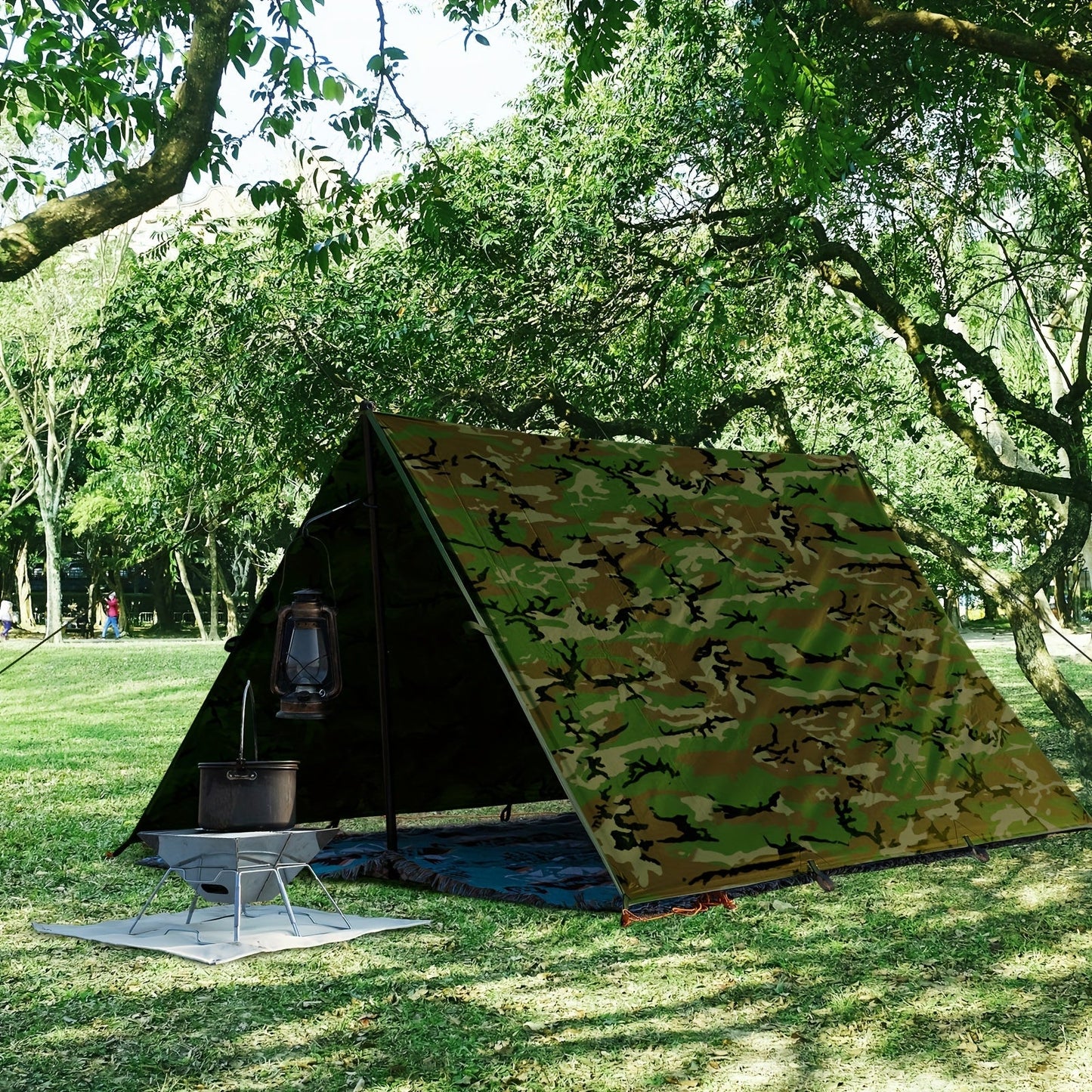 Outdoor Camping Tarp Canopy with UV Protection & Alloy Bracket – Portable Foldable 4-Person Shelter for Backpacking, Hiking, Garden & Outdoor Survival | All-Season Camping Awning