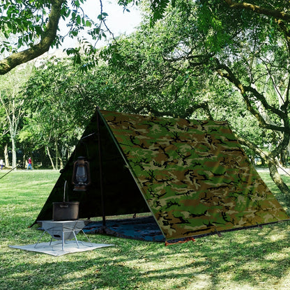 Outdoor Camping Tarp Canopy with UV Protection & Alloy Bracket – Portable Foldable 4-Person Shelter for Backpacking, Hiking, Garden & Outdoor Survival | All-Season Camping Awning