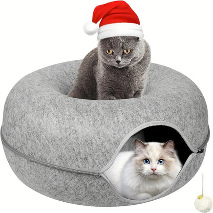 Cat Tunnel Bed Indoor Hiding Place - Donut Cat Bed All-Season Collapsible Cat Tunnel with Hole for Indoor Cats, Soft Plush, Dark Gray & Light Gray, Available in 20 & 24 Inches, Perfect Cat Gift