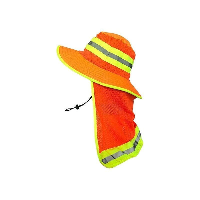 Men's High Visibility Reflective Sun Hat with Neck Flap – Wide Brim Boonie Bucket Cap, UPF UV Protection, Quick-Dry Breathable Mesh, Outdoor Fishing Hiking Camping Hat