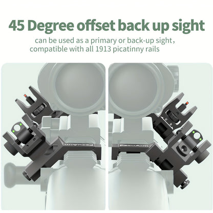 45 Degree Offset Flip Up Iron Sights for AR15 – Fiber Optic Red Green Dots, Tool-Free Adjustable, 20mm Rail Mount, Rapid Transition Backup Canted Sights for Rifle Shooting Outdoors