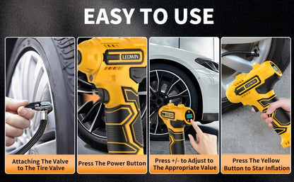 Portable Air Compressor Tire Inflator – 150 PSI Cordless Handheld Pump with Auto-Shutoff, Digital Pressure Gauge, LED Light, Rechargeable Battery for Car, Motorcycle, Bike, Ball | Velora