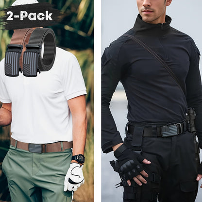 2 Pack Men's Nylon Ratchet Belt – Golf Belt, Tactical Work Web Belt with Auto Buckle, Fits 30"-46" Waist, Casual & Outdoor Daily Wear