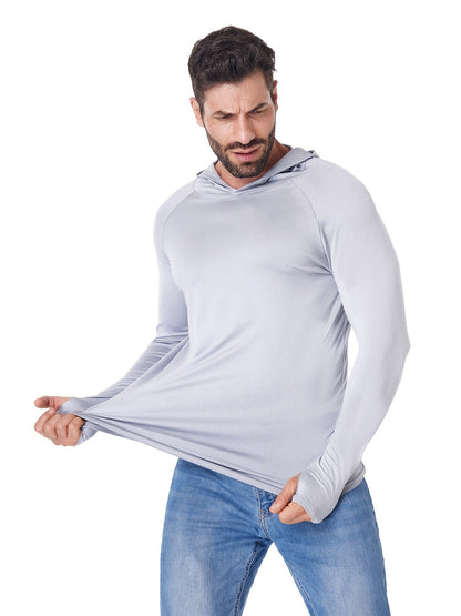 5 Pack Men's Long Sleeve Fishing Shirts with Hood – Lightweight Athletic Rash Guards, UPF Sun Protection Hoodies for Fishing, Hiking & Outdoor Sports, Sizes S-XXL, 3 Color Sets