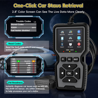 OBD2 Scanner Diagnostic Tool Universal Check Engine Code Reader with Reset Function Mode 6 & 8 I/M Readiness Test – Compatible with All 1996+ OBDII Cars Trucks SUVs – Grey