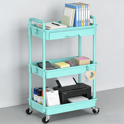 Rolling Storage Cart 3-Tier & 4-Tier with Drawer & Lockable Wheels Multifunctional Plastic Shelf Organizer for Kitchen Bathroom Living Room Office – 7 Colors