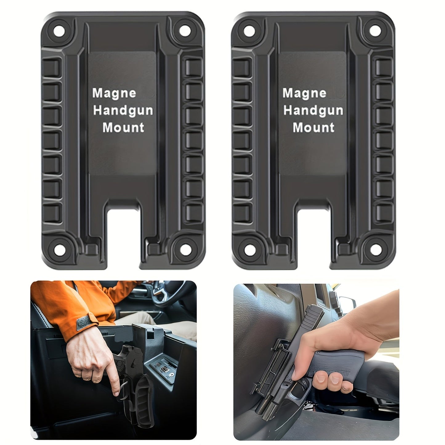 2-Pack Magnetic Gun Mount Concealed Pistol Holder – Strong Quick-Draw Magnet Gun Holster for Car, Truck, SUV, Desk, Bedside, Wall & Under Counter, Universal Handgun Magnetic Mount