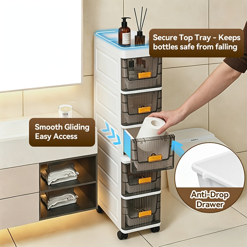 Slim Rolling Storage Cabinet with Drawers and Wheels Waterproof PP Organizer 3 4 5 6 Tier for Bathroom Kitchen Bedroom Small Spaces – Narrow Drawer Unit