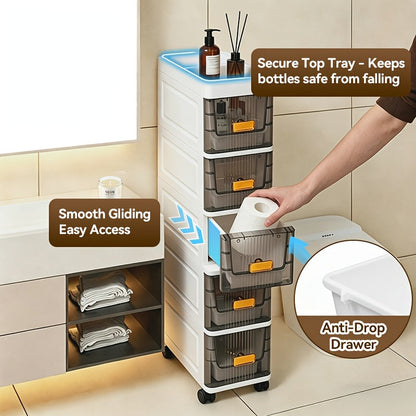 Slim Rolling Storage Cabinet with Drawers and Wheels Waterproof PP Organizer 3 4 5 6 Tier for Bathroom Kitchen Bedroom Small Spaces – Narrow Drawer Unit