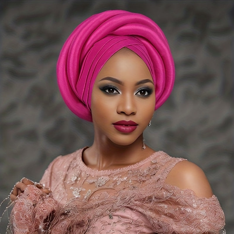 Nigerian Wedding Turban Hat for Women Elastic Polyester Sponge Festive Headwear Button Closure Religious Occasion 10 Colors
