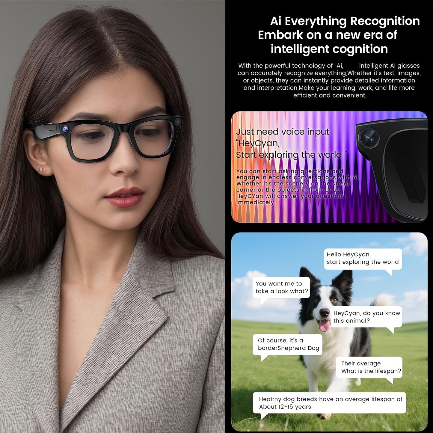 AI Smart Glasses with Camera or Audio – Real-Time Translation 110+ Languages, HD Video Recording, AI Voice Control, HiFi Music & Calling, Photochromic Lenses, Sports Skiing Outdoor Wearable Tech