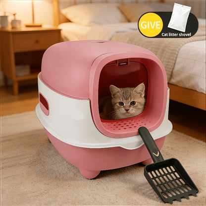 Covered Cat Litter Box – Spacious Fully Enclosed Design with Scoop, Spill Prevention & Odor Control, Easy to Clean & Store, Ideal for All Cats