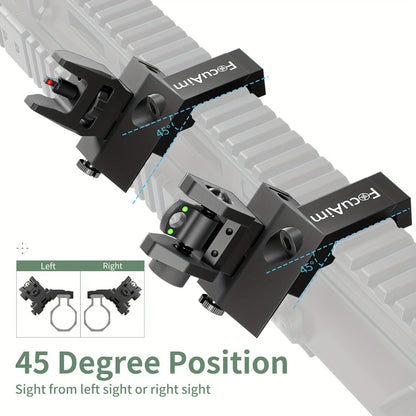45 Degree Offset Flip Up Iron Sights for AR15 – Fiber Optic Red Green Dots, Tool-Free Adjustable, 20mm Rail Mount, Rapid Transition Backup Canted Sights for Rifle Shooting Outdoors