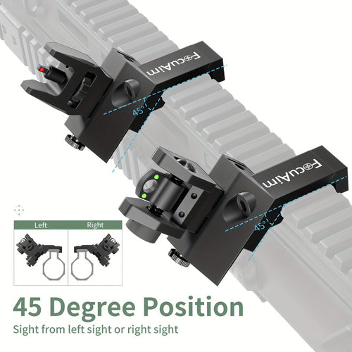 45 Degree Offset Flip Up Iron Sights for AR15 – Fiber Optic Red Green Dots, Tool-Free Adjustable, 20mm Rail Mount, Rapid Transition Backup Canted Sights for Rifle Shooting Outdoors