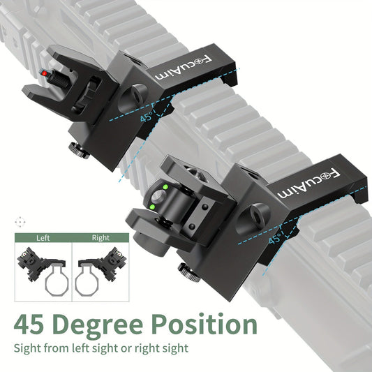 45 Degree Offset Flip Up Iron Sights for AR15 – Fiber Optic Red Green Dots, Tool-Free Adjustable, 20mm Rail Mount, Rapid Transition Backup Canted Sights for Rifle Shooting Outdoors