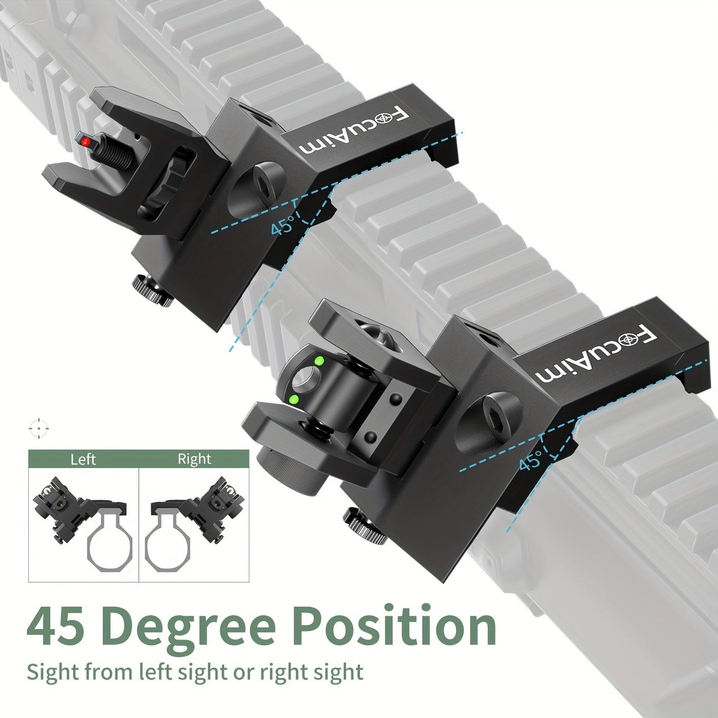45 Degree Offset Flip Up Iron Sights for AR15 – Fiber Optic Red Green Dots, Tool-Free Adjustable, 20mm Rail Mount, Rapid Transition Backup Canted Sights for Rifle Shooting Outdoors