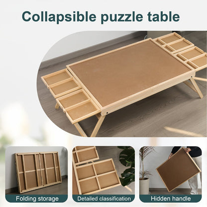 Wooden Puzzle Table with Folding Legs – 4 Drawers & 16 Sorting Grids for 1000 Piece Puzzles | Portable Puzzle Board for Storage & Organization, Home & School Supplies