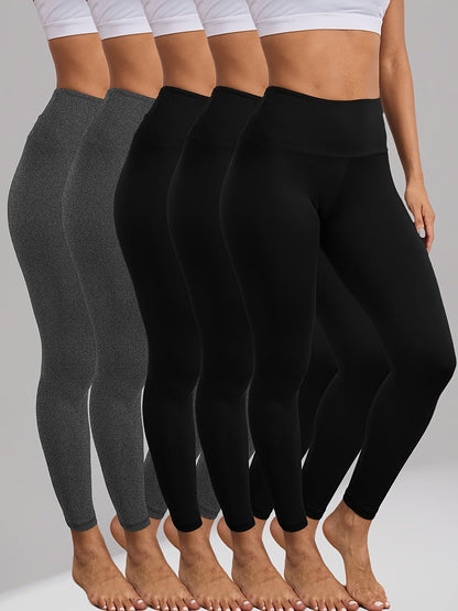 Women's High Waisted Tummy Control Leggings 5 Pack – Super Soft 4-Way Stretch Non-Sheer Yoga Workout Running Pants, Full-Length Gym Leggings S-XXL, All-Season Comfort for Gym, Yoga & Casual Wear