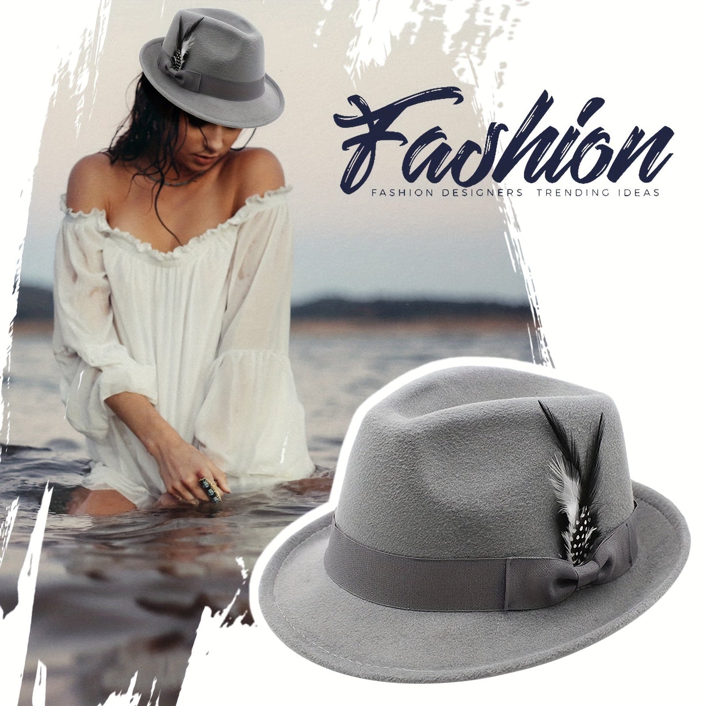 Short Brim Felt Fedora Hat for Men & Women – Classic Feather Panama Dress Hat in 7 Colors, Black Brown Navy Red Gray Coffee, Unisex Jazz Cap for Formal Casual Daily Wear