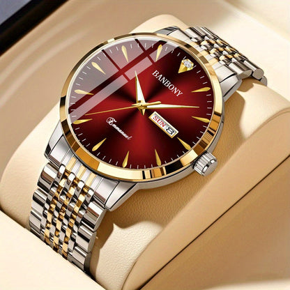 Unisex Stainless Steel Quartz Watch – Rhinestone Accents, IPX7 Waterproof, HD Dial with Date Display, Gold & Silver Tones, Elegant Fashion Wristwatch for Women & Men