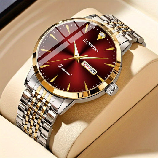 Unisex Stainless Steel Quartz Watch – Rhinestone Accents, IPX7 Waterproof, HD Dial with Date Display, Gold & Silver Tones, Elegant Fashion Wristwatch for Women & Men
