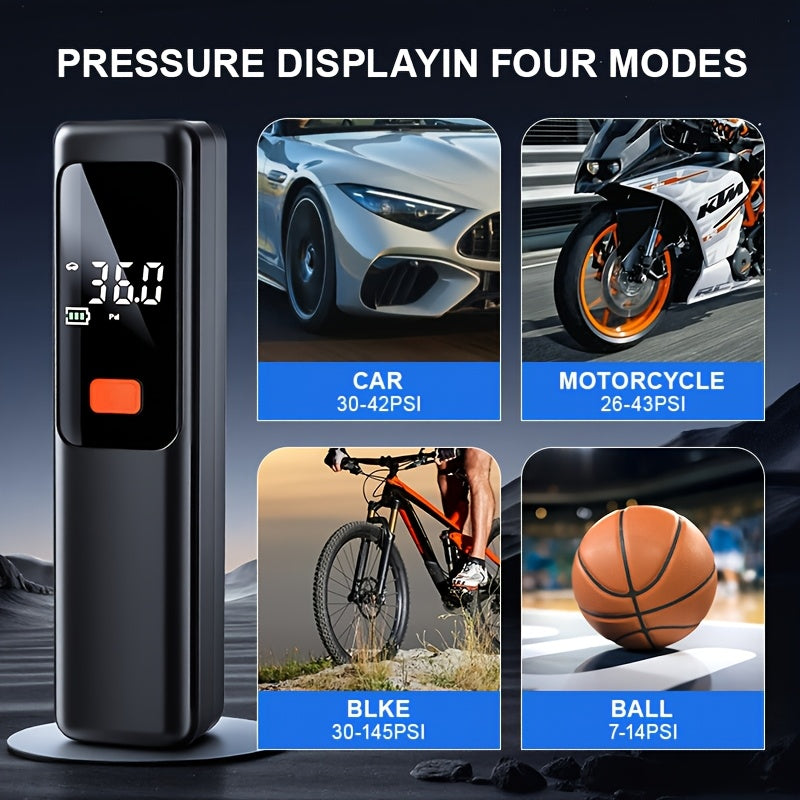 Wireless Portable Tire Inflator Air Compressor with Digital LED Display Automatic Tire Pressure Detection USB-C Rechargeable for Car Bicycle Motorcycle Tires Basketball Inflating