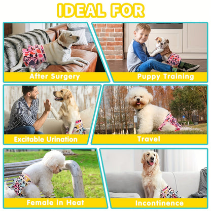 Washable Female Dog Diapers 3 Pack Reusable Highly Absorbent – Dog Period Panties for Female Dogs in Heat Incontinence & Puppy Training XS to L