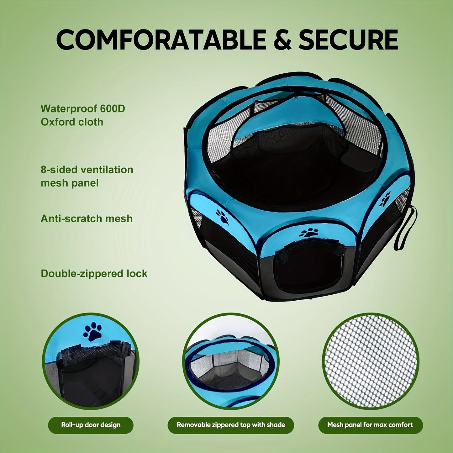Octagonal Foldable Pet Fence Tent All-Seasons Kennel & Cat Bed – Scratch-Resistant Oxford Cloth Dog Cage for Puppies & Cats, Indoor Outdoor Camping Travel Playpen, Portable Collapsible Pet House