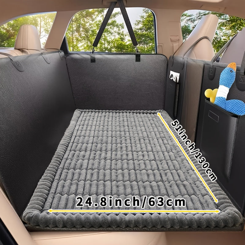 Non-Slip Car Dog Mat Heavy Duty Pet Seat Cushion with Rear Extension Pad – Anti-Bite Waterproof Floor Liner for SUV, Sedan & Truck, Fits All Dog Sizes, Easy to Clean Durable Polyester