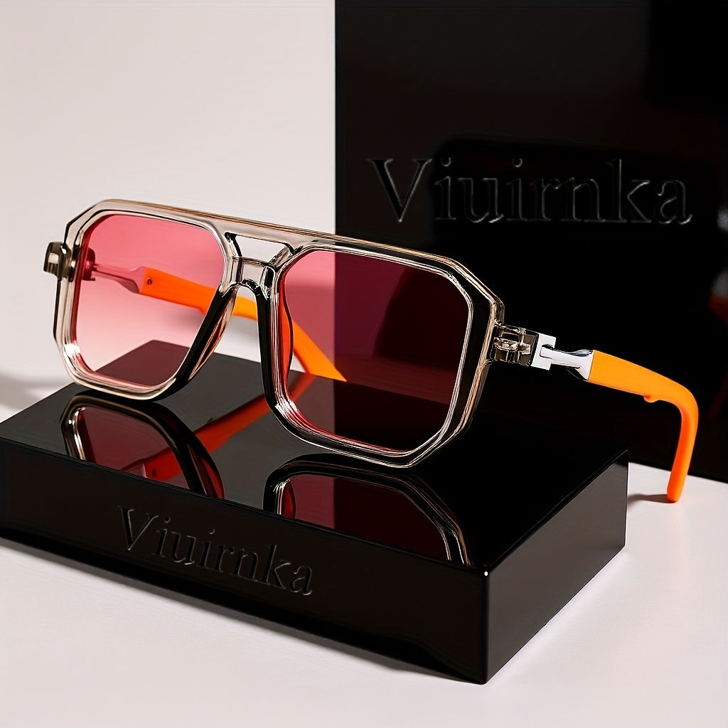 Oversized Square Frame Sunglasses Unisex UV Protection Retro Tortoiseshell Arms Men Women Travel Beach Daily Wear Includes Case and Cleaning Cloth 6 Colors