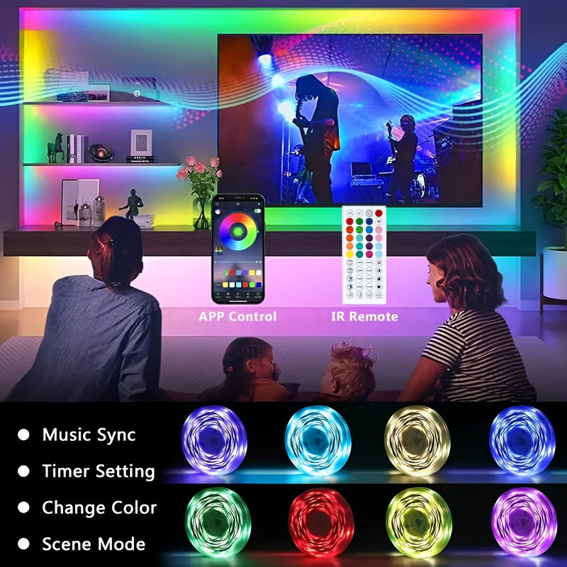 RGB LED Light Strip 50ft to 260ft – Color Changing with 44-Key Remote Control, DIY Mode, Dimmable, for Bedroom, Living Room, Christmas, Holiday Party & Home Decoration