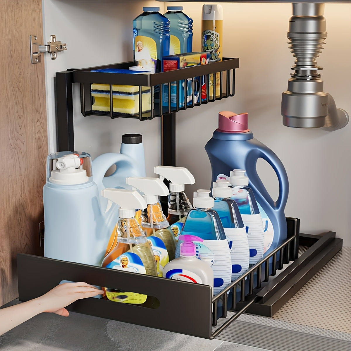 Under Sink Organizer with Sliding Pull-Out Shelf – Two-Level Metal Cabinet Storage Rack for Kitchen, Bathroom, Pantry & Closet, Space-Saving Under Sink Cabinet Organizer, Available in 1-Pack & 2-Pack