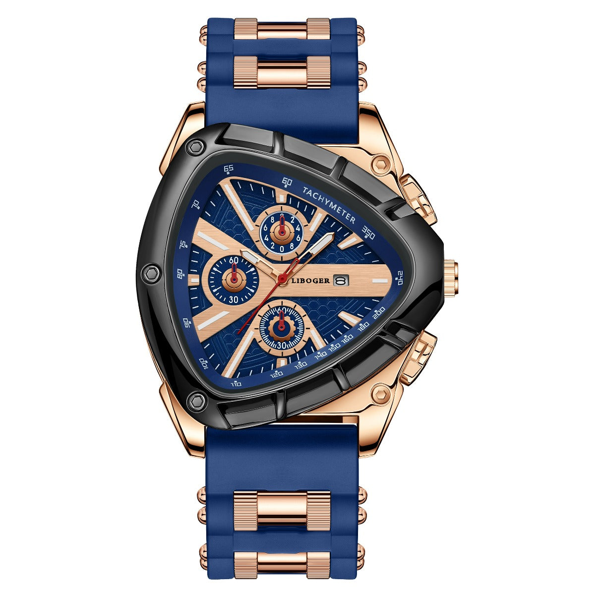 Men's Luxury Quartz Watch Triangular Dial Silicone Band Date Display Chronograph Business Casual Wristwatch 5 Colors