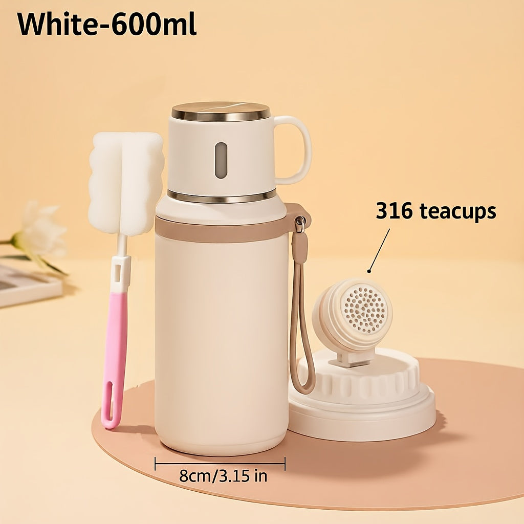600ml Stainless Steel Tumbler Double Wall Vacuum Insulated Leak-Proof Lid with Handle Cleaning Brush Included Hot Cold Drinks Travel Office Gym Outdoor Water Bottle 20oz