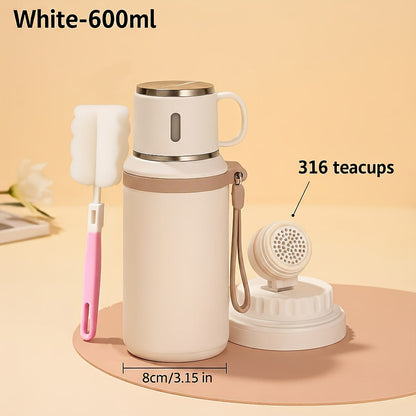 600ml Stainless Steel Tumbler Double Wall Vacuum Insulated Leak-Proof Lid with Handle Cleaning Brush Included Hot Cold Drinks Travel Office Gym Outdoor Water Bottle 20oz