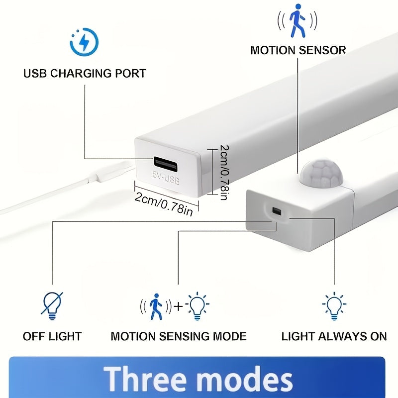 LED Motion Sensor Cabinet Lights USB Rechargeable 6 9 12pcs Wireless Night Light 3 Adjustable Modes for Bedroom Staircase Kitchen Closet Under Cabinet Bedside Reading Hallway Home Lighting