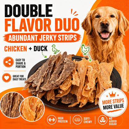 Chicken & Duck Jerky Pet Treats 105g – Grain-Free High Protein Healthy Snacks for Dogs & Cats, Chicken Breast Slices + Duck Jerky Combo, Dental Chews & Training Rewards for Puppies Kittens Adults