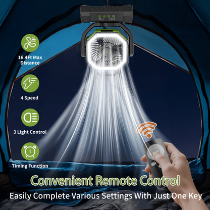 Battery Powered Camping Fan 20000mAh 59H Runtime – Rechargeable Portable Oscillating Fan with Remote, 4 Speeds, LED Light & Hook for Tent Outdoor Patio Garage Hurricane Power Outage