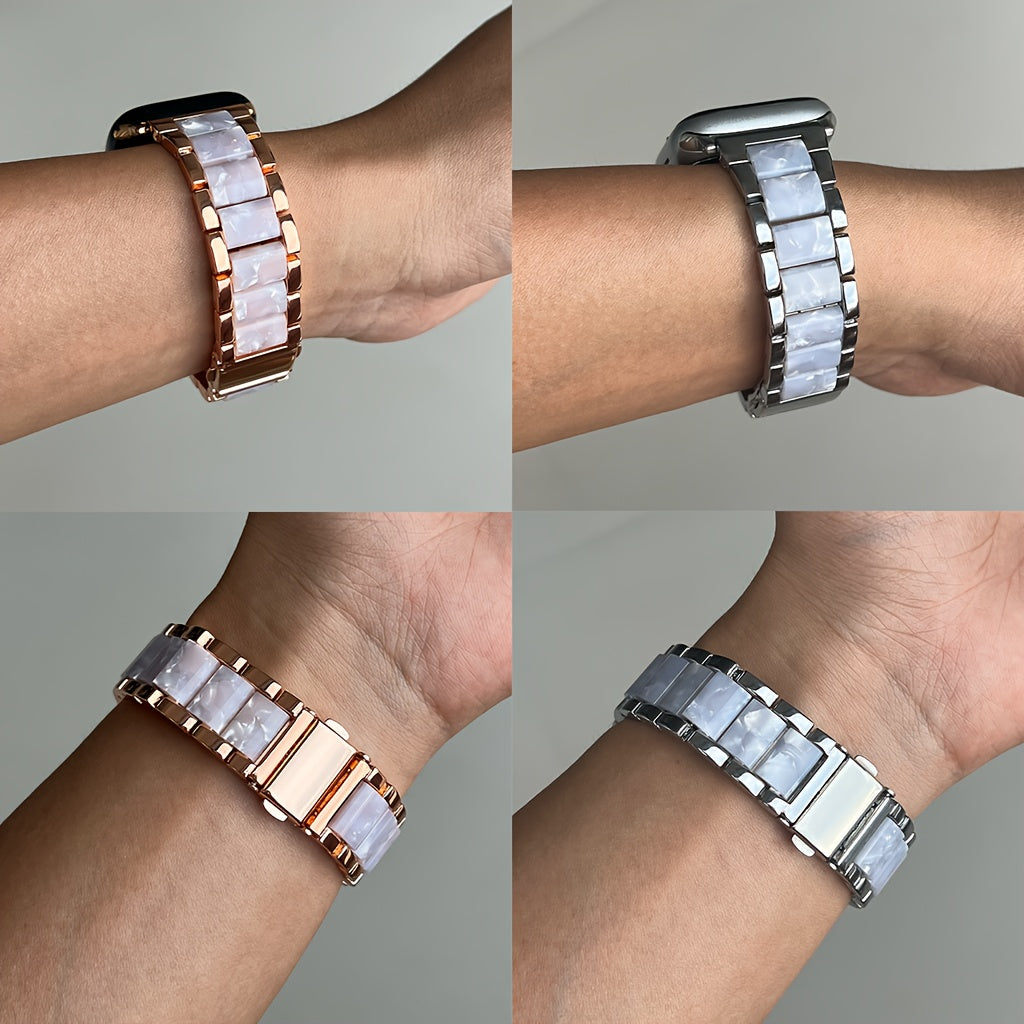 Apple Watch Band Women 42 44 45 46 49mm Stainless Steel Resin Starlight Rainbow Replacement Strap for iWatch Series 3-11 SE Ultra 1 2 3 – Work Office Fitness Party