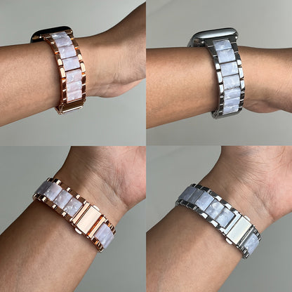 Apple Watch Band Women 42 44 45 46 49mm Stainless Steel Resin Starlight Rainbow Replacement Strap for iWatch Series 3-11 SE Ultra 1 2 3 – Work Office Fitness Party
