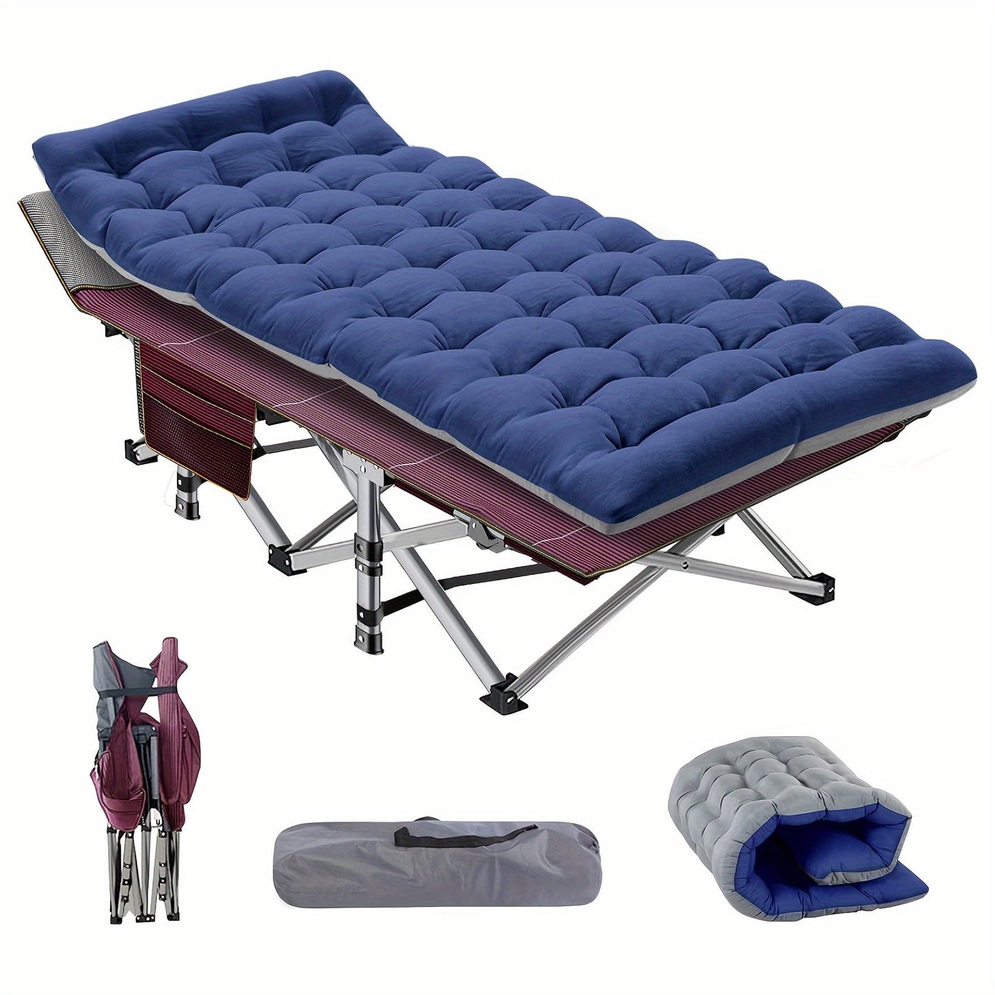 75" Heavy Duty Folding Camping Cot - Portable Folding Guest Bed with Carry Bag & Optional Mattress, Extra Long Sleeping Cot for Adults, Camping, Hiking, Hunting, Home Guest Room, Emergency Use