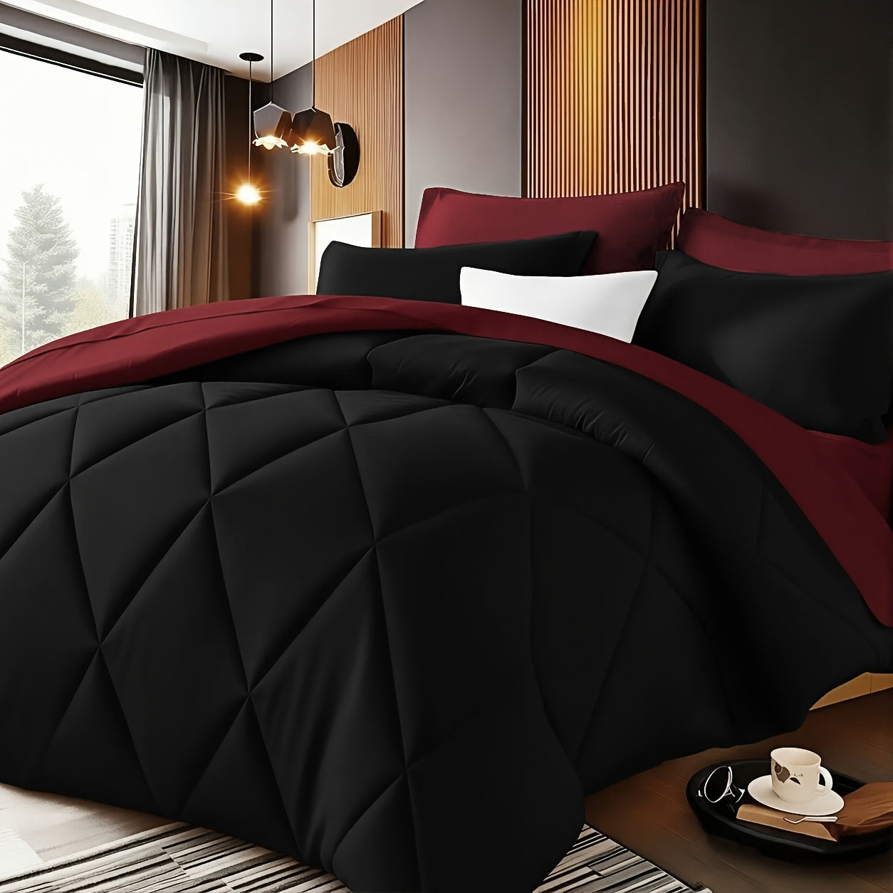 Quilted Comforter Set Twin Queen King Size – Soft Diamond Pattern Quilt with Pillowcases Ultra-Fine Fiber Fill Lightweight Breathable All-Season Bedding 2/3 Piece Multiple Colors