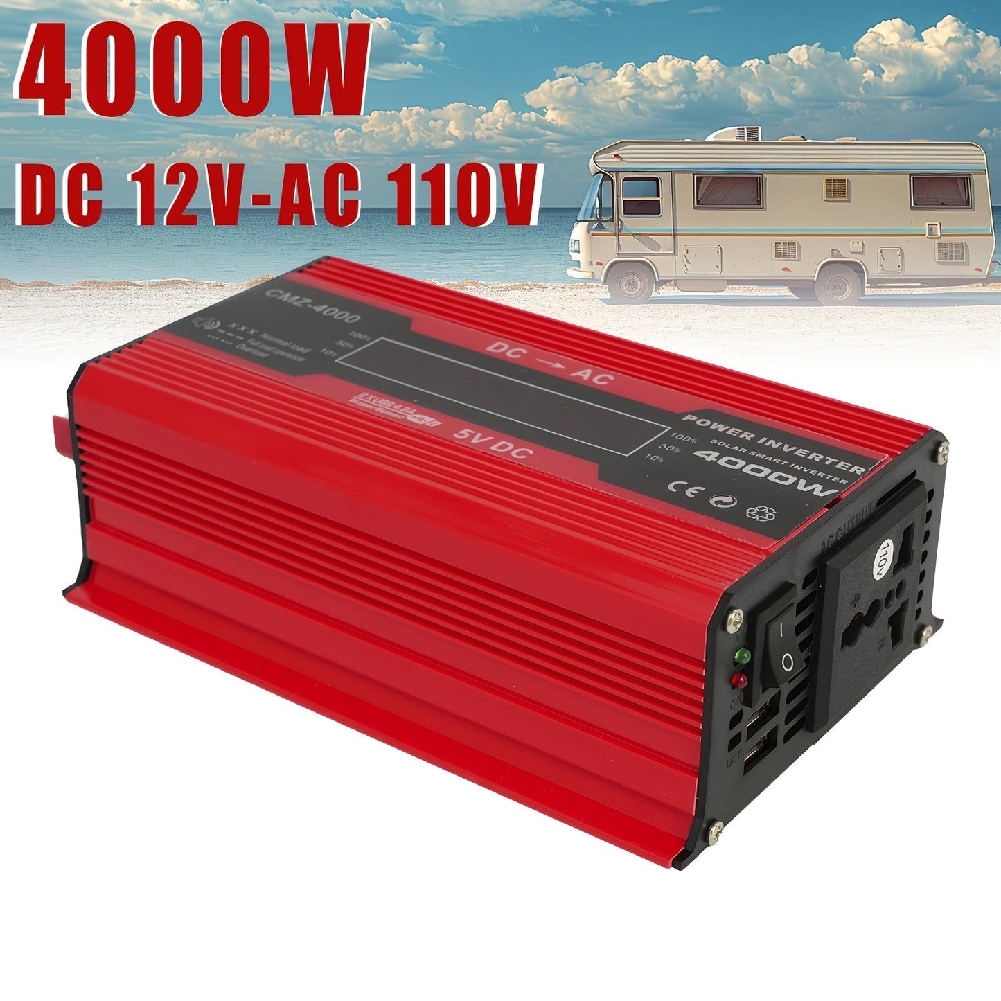 4000W Car Power Inverter DC 12V to AC 110V with LCD Display, Cooling Fan and Overload Protection - Portable 800W Rated Converter for Road Trips, Camping, Outdoors and Emergency Kits