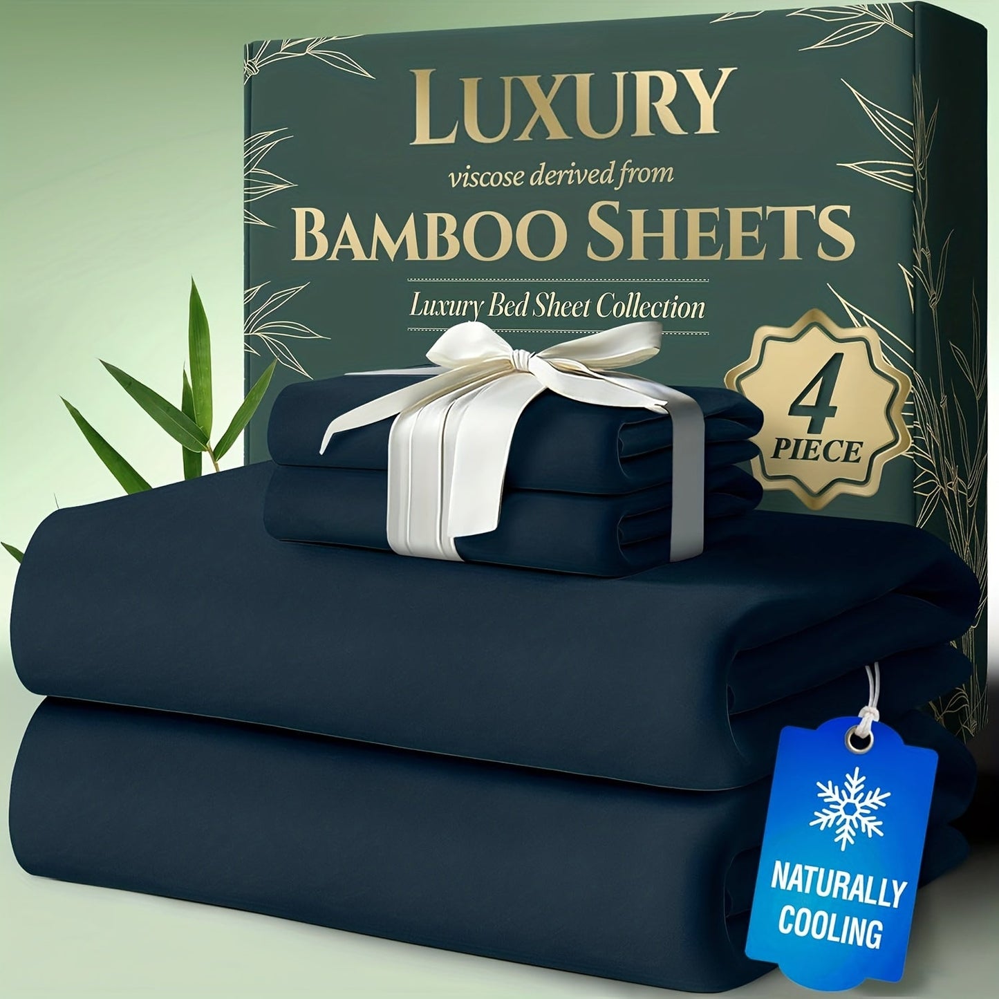 Cooling Bamboo Bed Sheet Sets Deep Pocket | Ultra-Soft Breathable 4-Piece Sheets for Hot Sleepers | Twin Full Queen King | Moisture-Wicking Temperature Regulating Pillowcases Included
