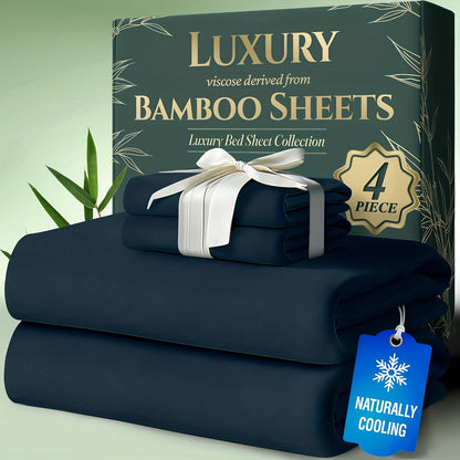 Cooling Bamboo Bed Sheet Sets Deep Pocket | Ultra-Soft Breathable 4-Piece Sheets for Hot Sleepers | Twin Full Queen King | Moisture-Wicking Temperature Regulating Pillowcases Included