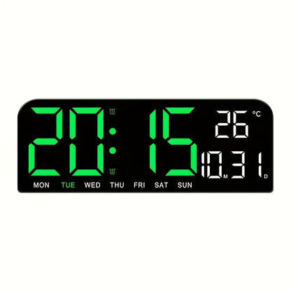 Large Screen LED Alarm Clock 15 Inch Auto-Dimming with Remote Control | Digital Clock Time Date Week Temperature Humidity Timer | Bedroom Bedside Senior-Friendly Living Room Office Desk